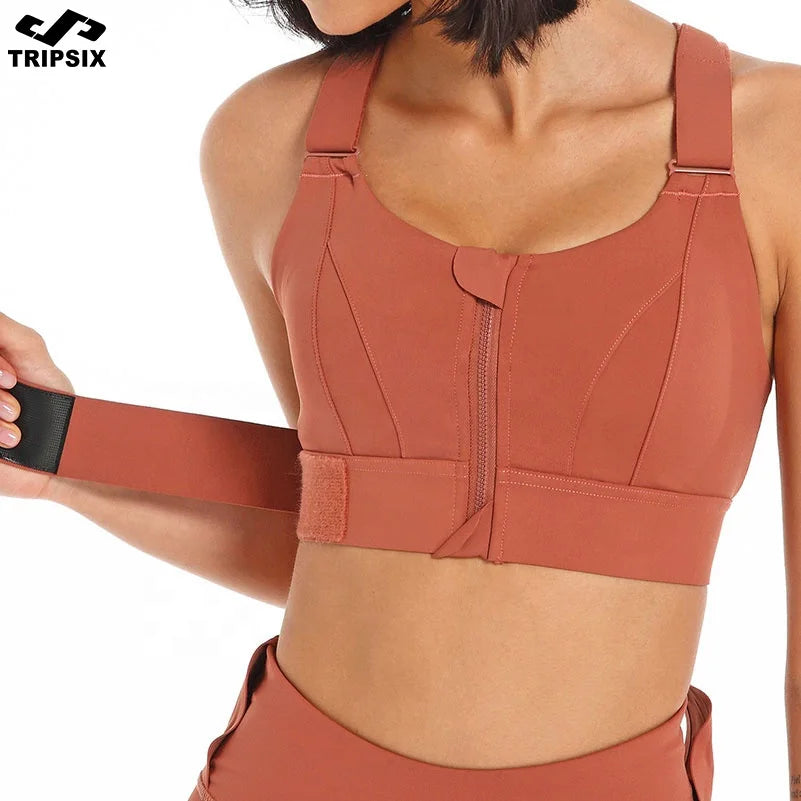 New Arrival Women's Gym Bra High Fitness Yoga Sports Bra with Zipper Lightweight and Plus Size Adjustable Back High Quality