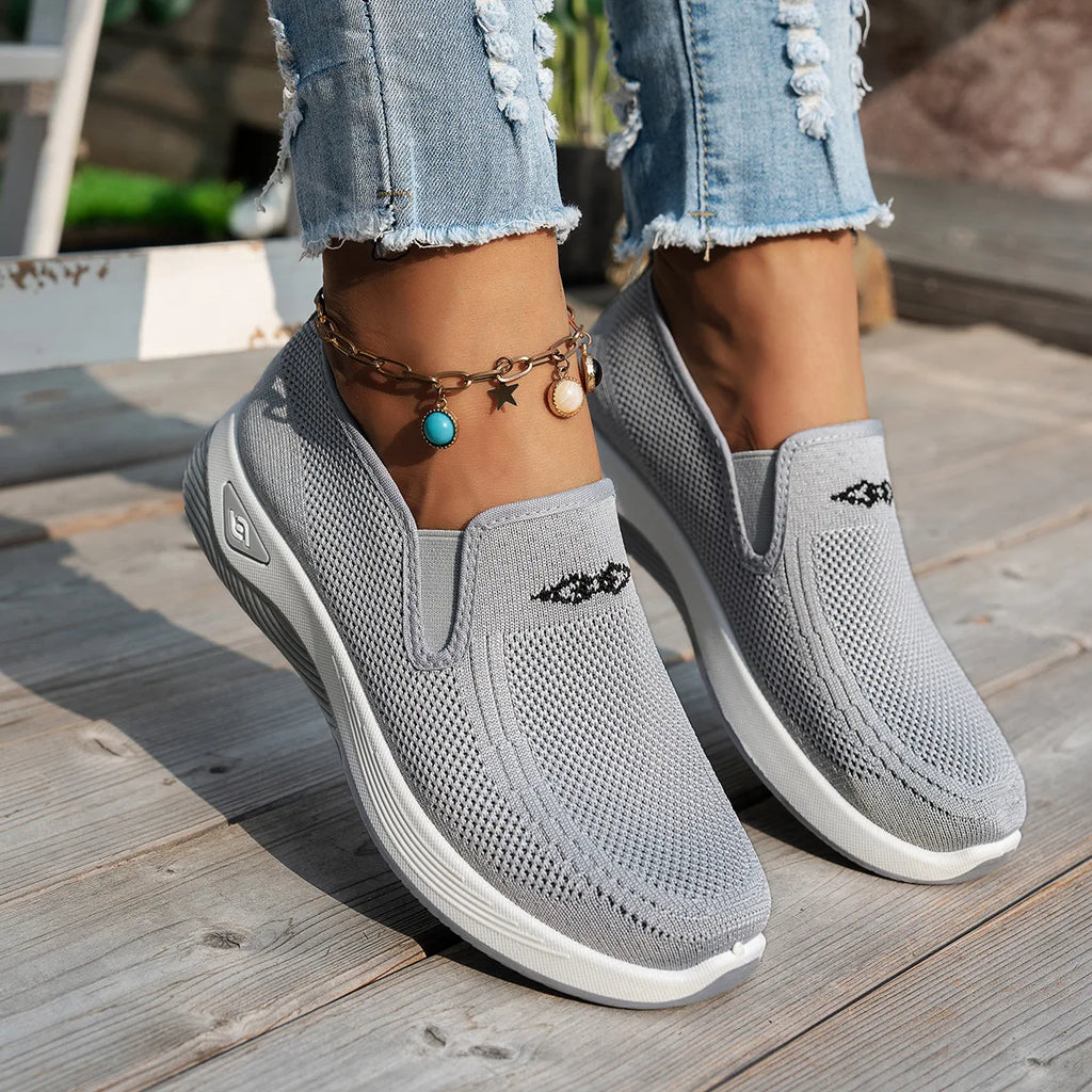 Grey womens running sneakers – breathable walking shoes