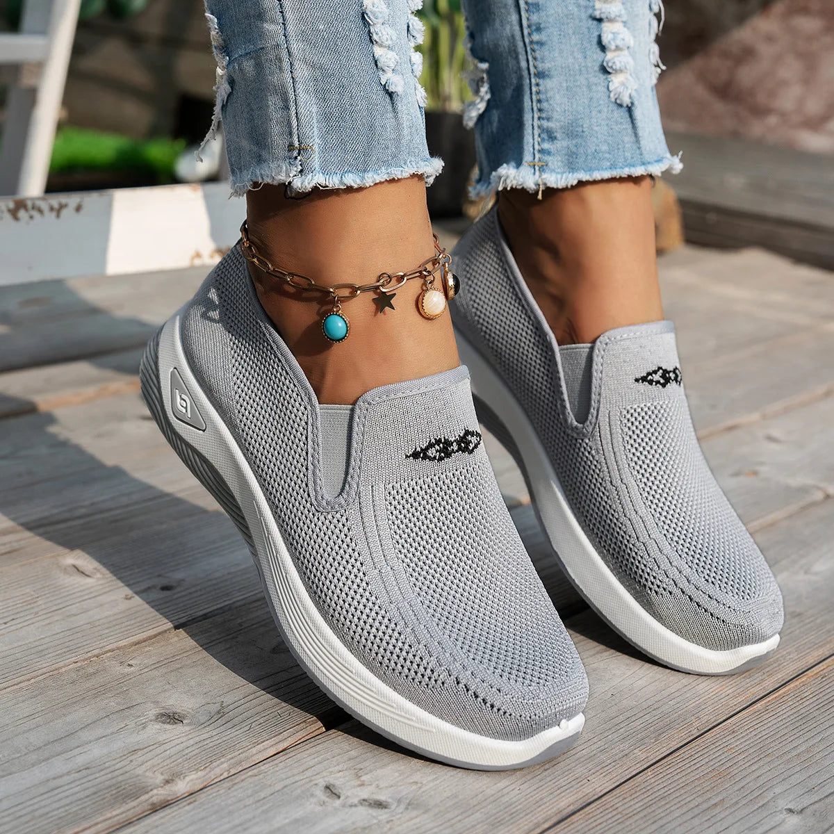 Grey womens running sneakers – breathable walking shoes