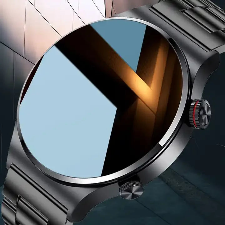 Fashion heart rate smart watch close-up – black steel Bluetooth call smartwatch