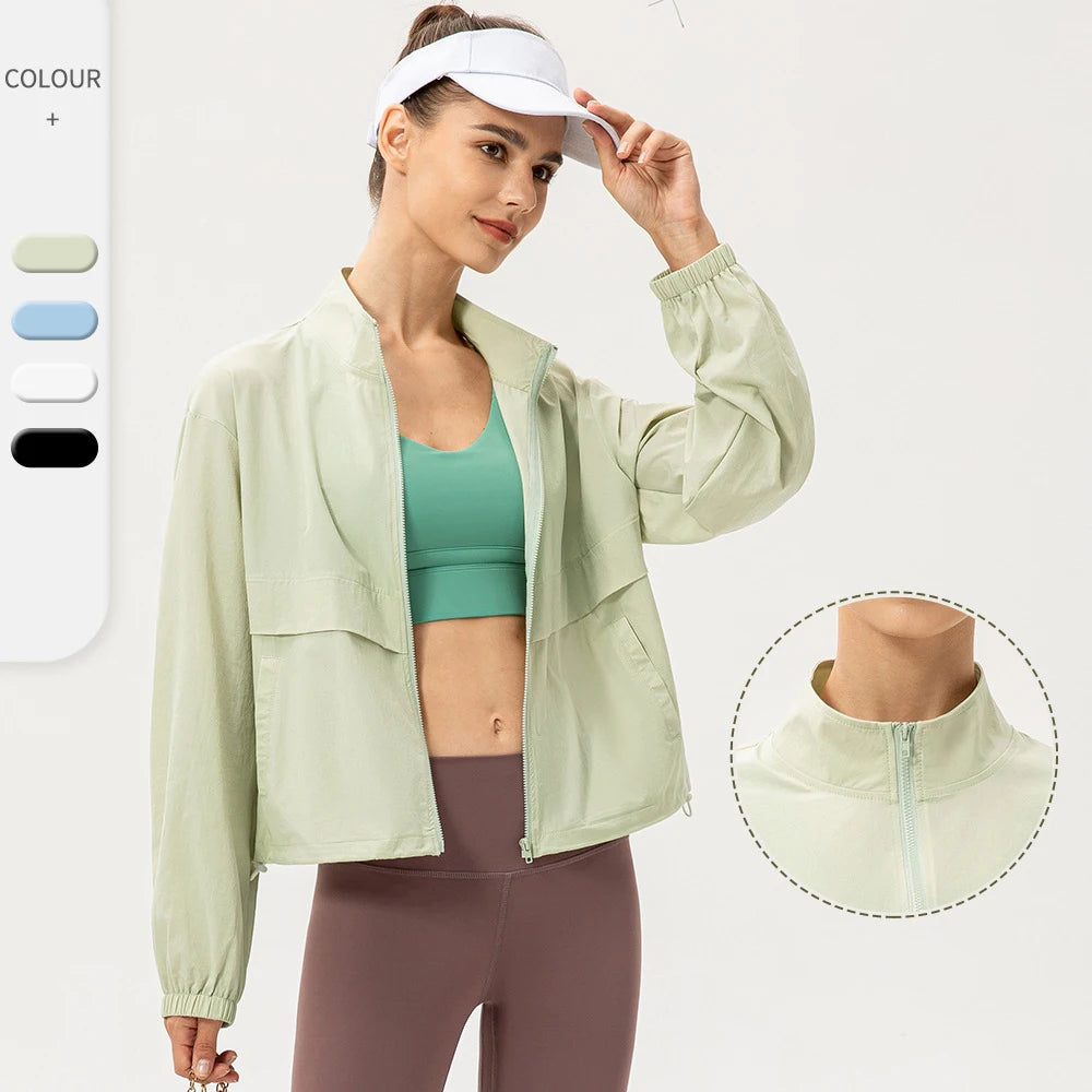 Womens zip up gym jacket light green – lightweight workout jacket