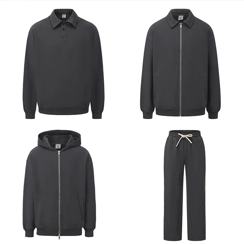 Cotton french terry tracksuit dark grey styles – hoodie and joggers