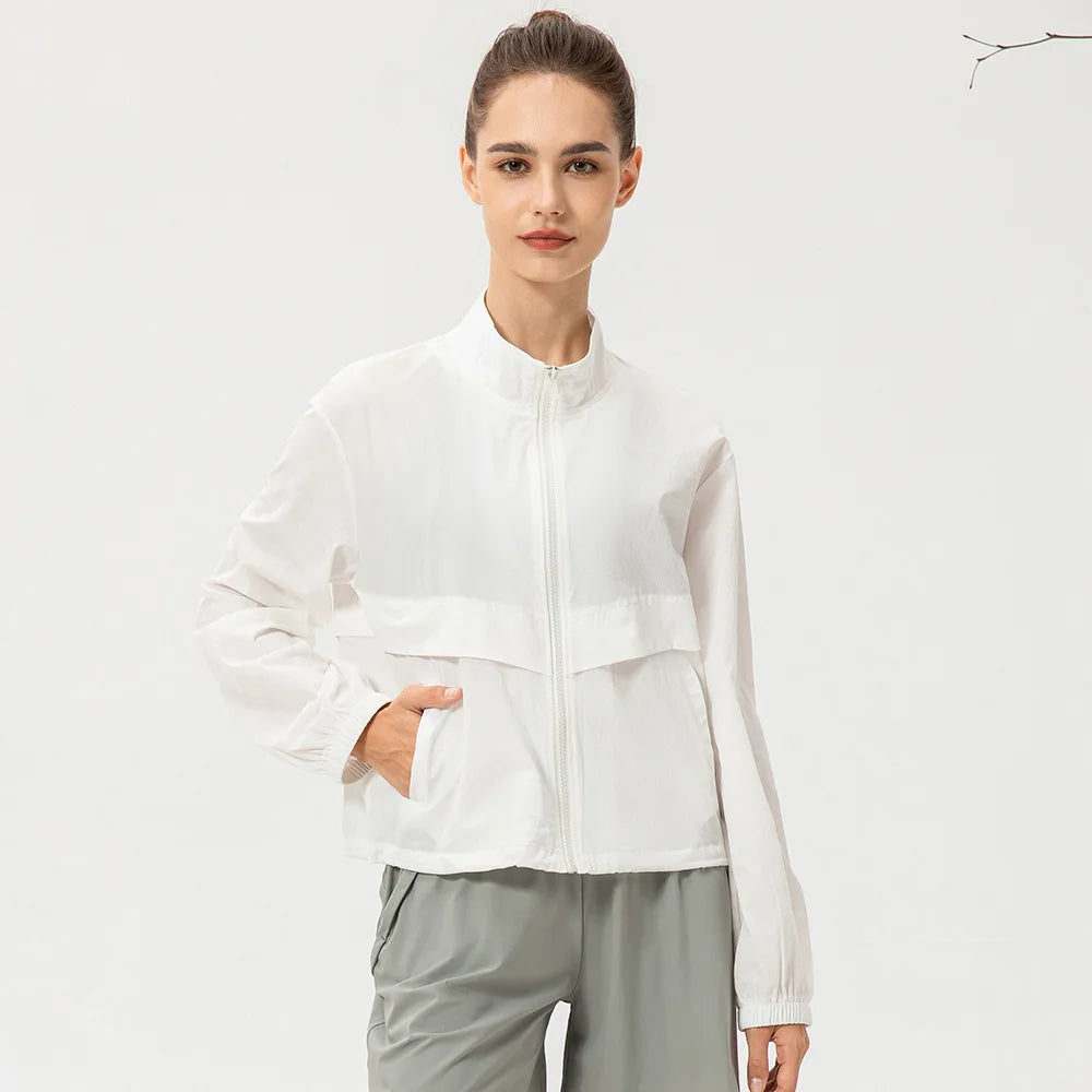 Womens zip up gym jacket white – windproof gym jacket