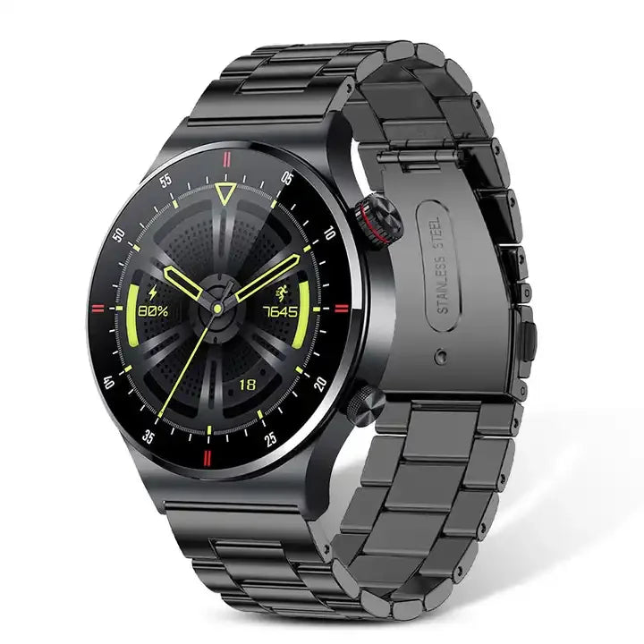 Fashion heart rate smart watch – black steel strap 46mm studio