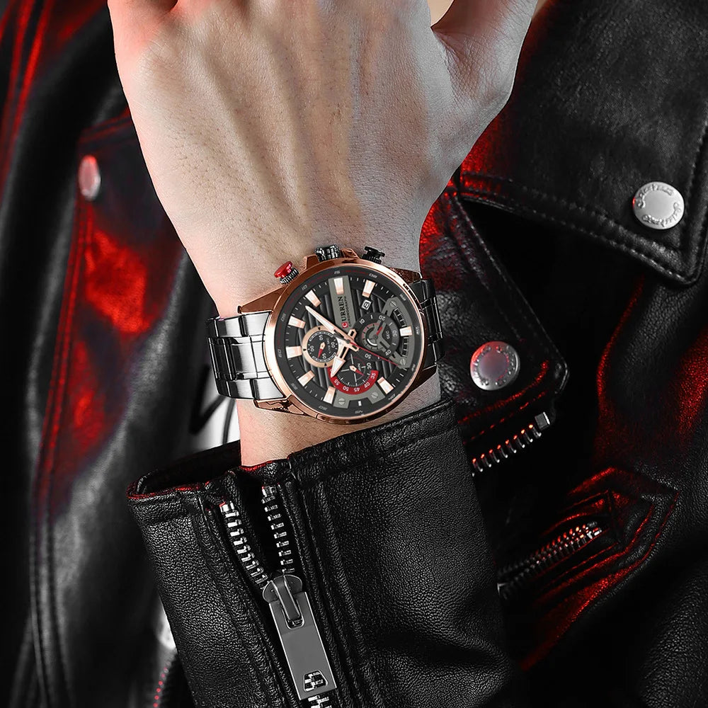 CURREN steel quartz watch on wrist – men's chronograph lifestyle