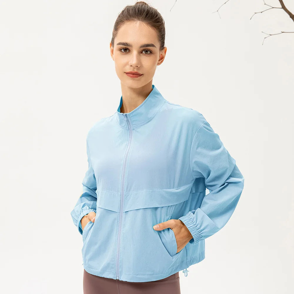 Womens zip up gym jacket blue – running jacket women