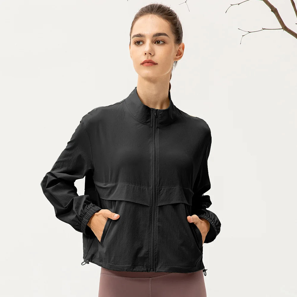 Womens zip up gym jacket black – zip up active jacket