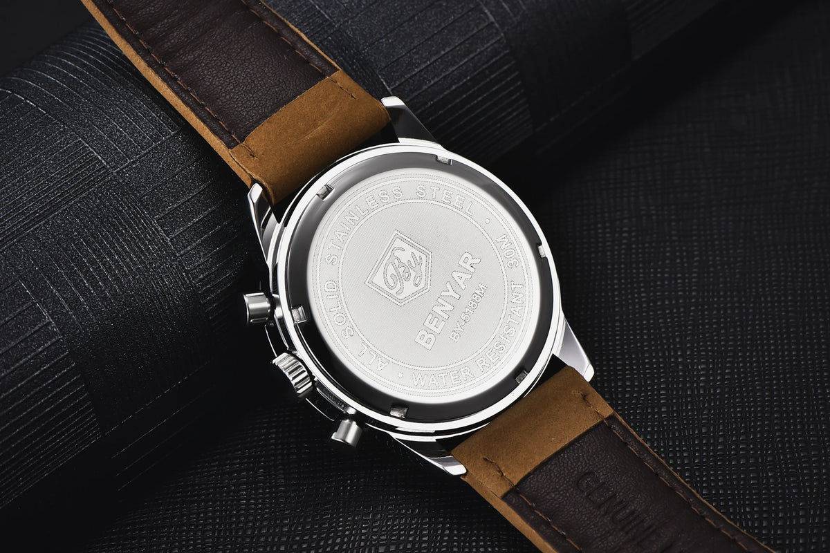 BENYAR 5188 New Blue Men Watches Luxury Quartz Wrist Watch for Men Chronograph Sports Waterproof Genuine Leather Luminous Clock