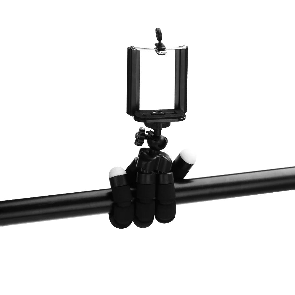 Phone tripod stand legs wrapped around pole mount
