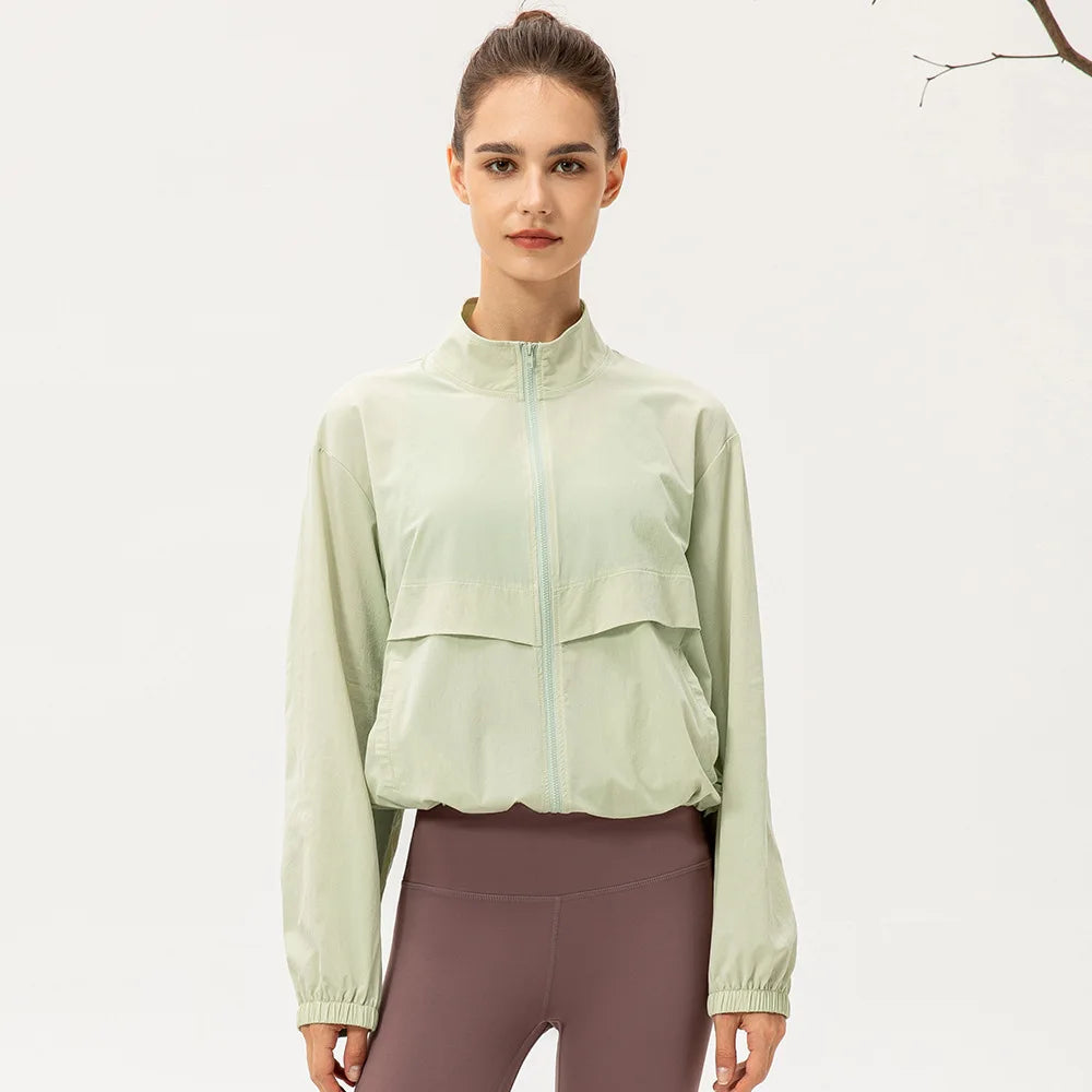 Womens zip up gym jacket green – yoga workout jacket