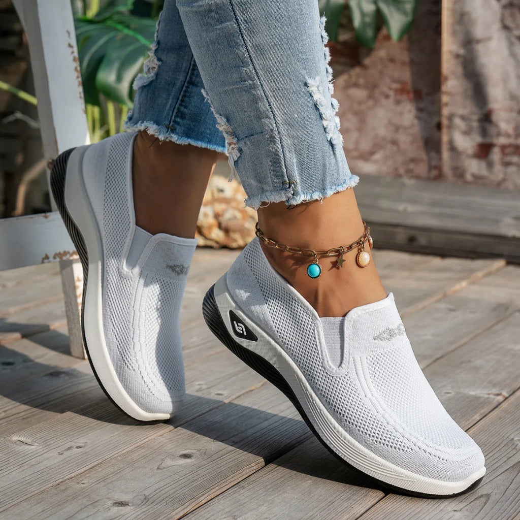 White womens running sneakers – breathable casual sneakers