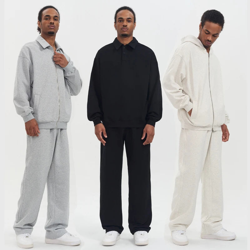 Cotton french terry tracksuit on models – heavyweight tracksuit set