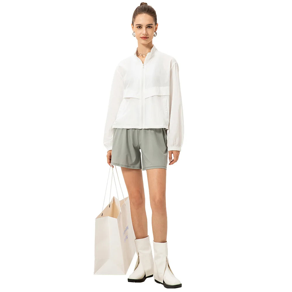 Womens zip up gym jacket white full length