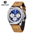 BENYAR 5188 New Blue Men Watches Luxury Quartz Wrist Watch for Men Chronograph Sports Waterproof Genuine Leather Luminous Clock
