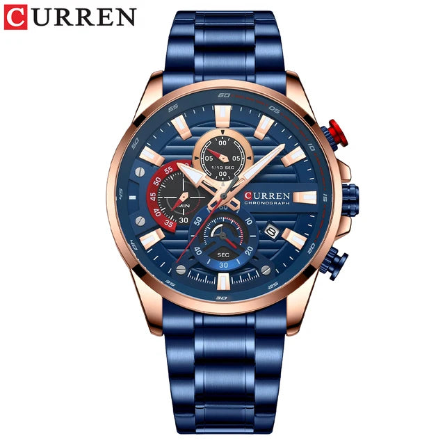 CURREN steel quartz watch men – blue dial blue steel bracelet studio