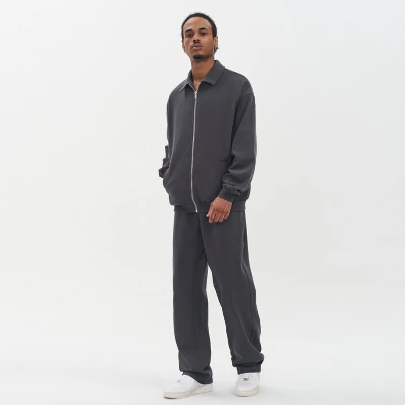 Cotton french terry tracksuit dark grey polo on model