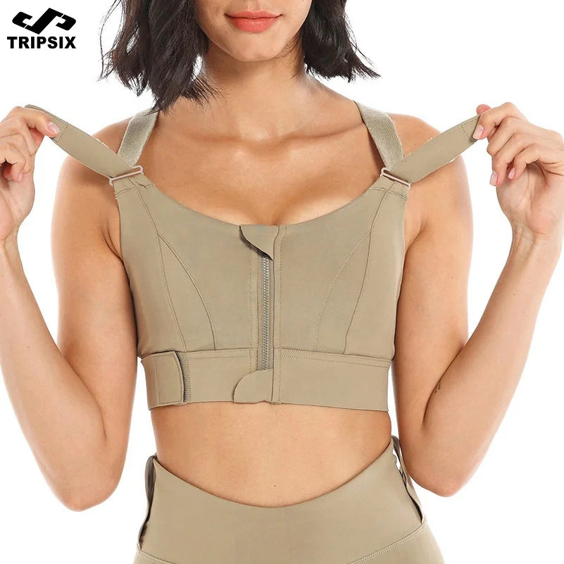 New Arrival Women's Gym Bra High Fitness Yoga Sports Bra with Zipper Lightweight and Plus Size Adjustable Back High Quality