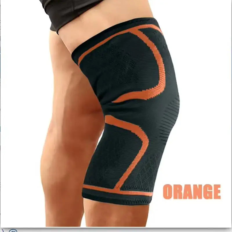 Orange knee sleeves running on leg