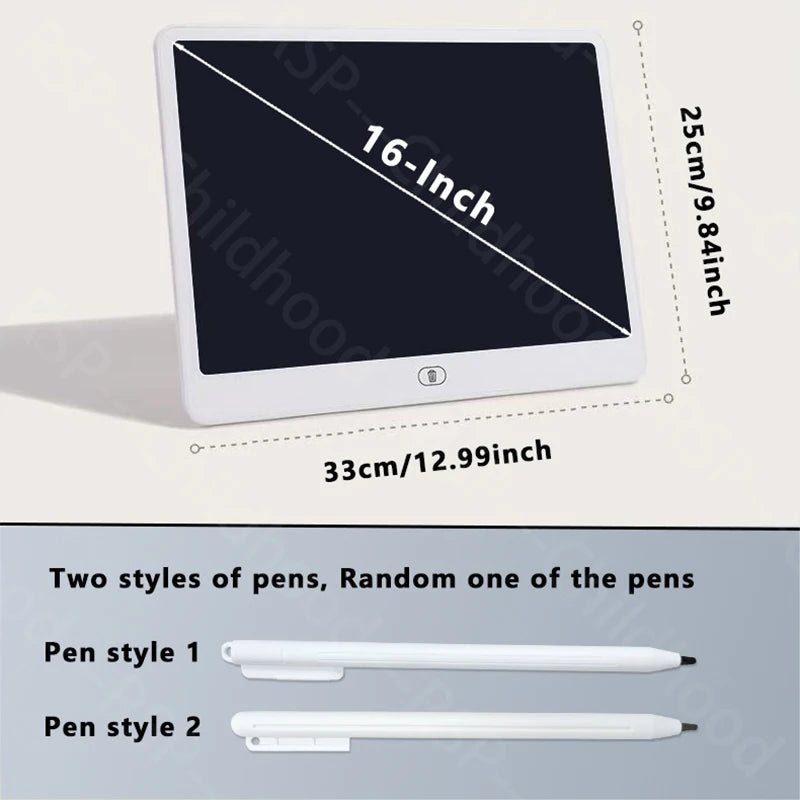 LCD writing tablet kids — 16 inch size chart with pen styles