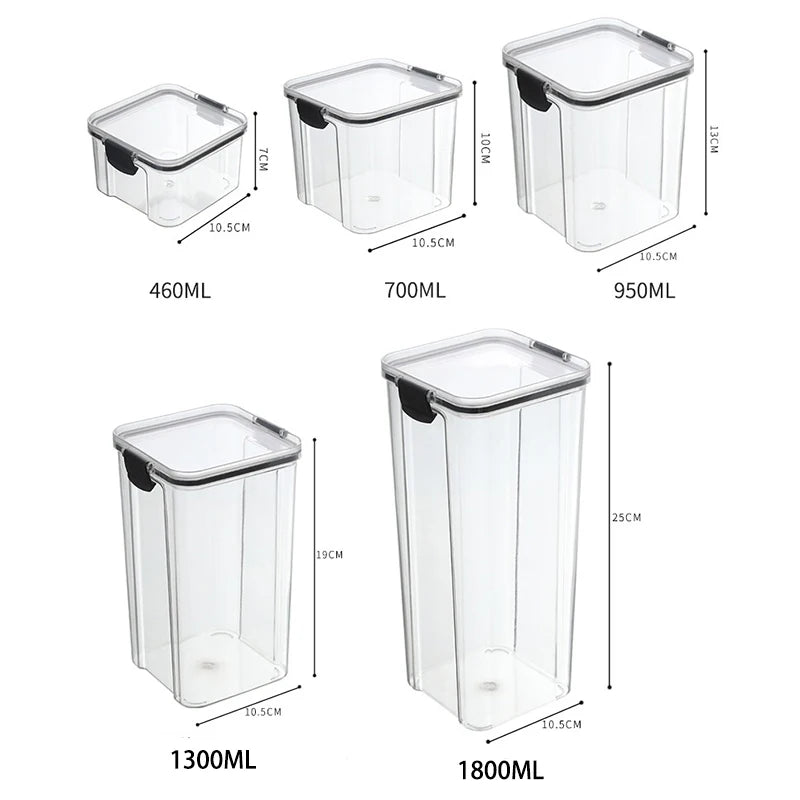 Kitchen storage jar size guide: 460ml, 700ml, 950ml, 1300ml and 1800ml dimensions