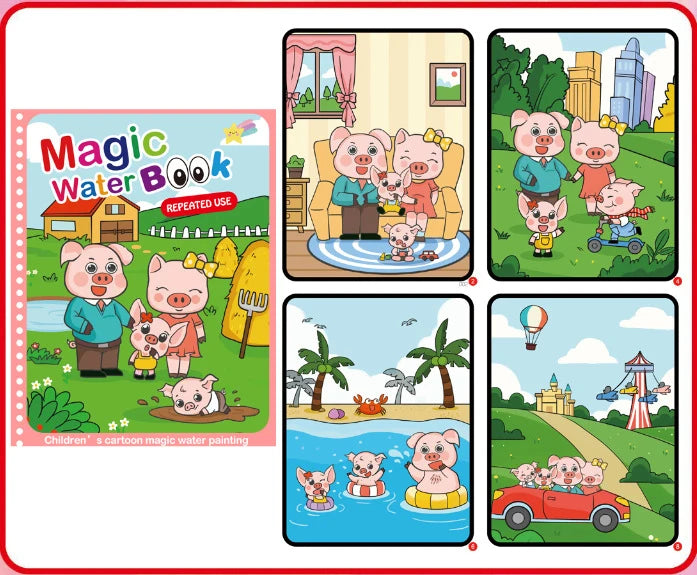 Magic water coloring book pig family theme pages