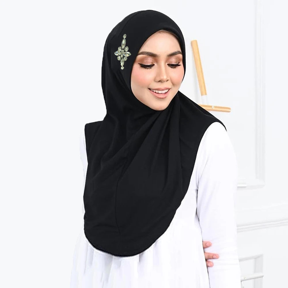 Instant Hijab With Rhinestones – model front view | Velvetova