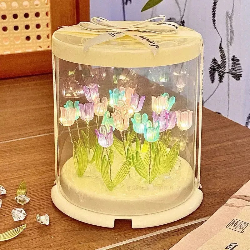 Multicolor tulip table lamp glowing
