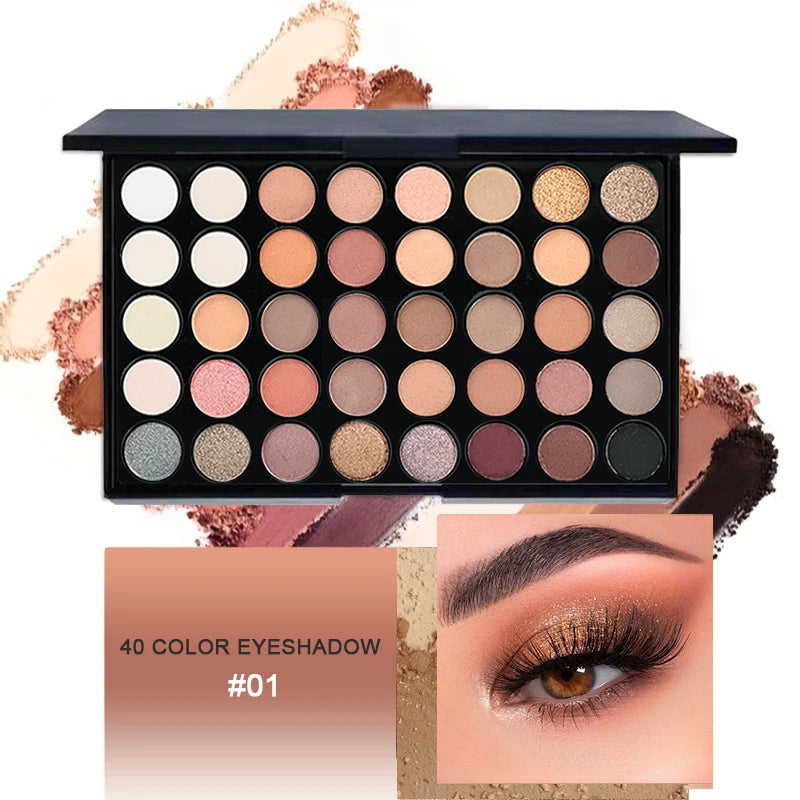 40-Color Eyeshadow Palette Set, High Color Payoff,Long-Lasting Wear, Includes Eyeshadow & Makeup Brushes,Suitable for Beginners