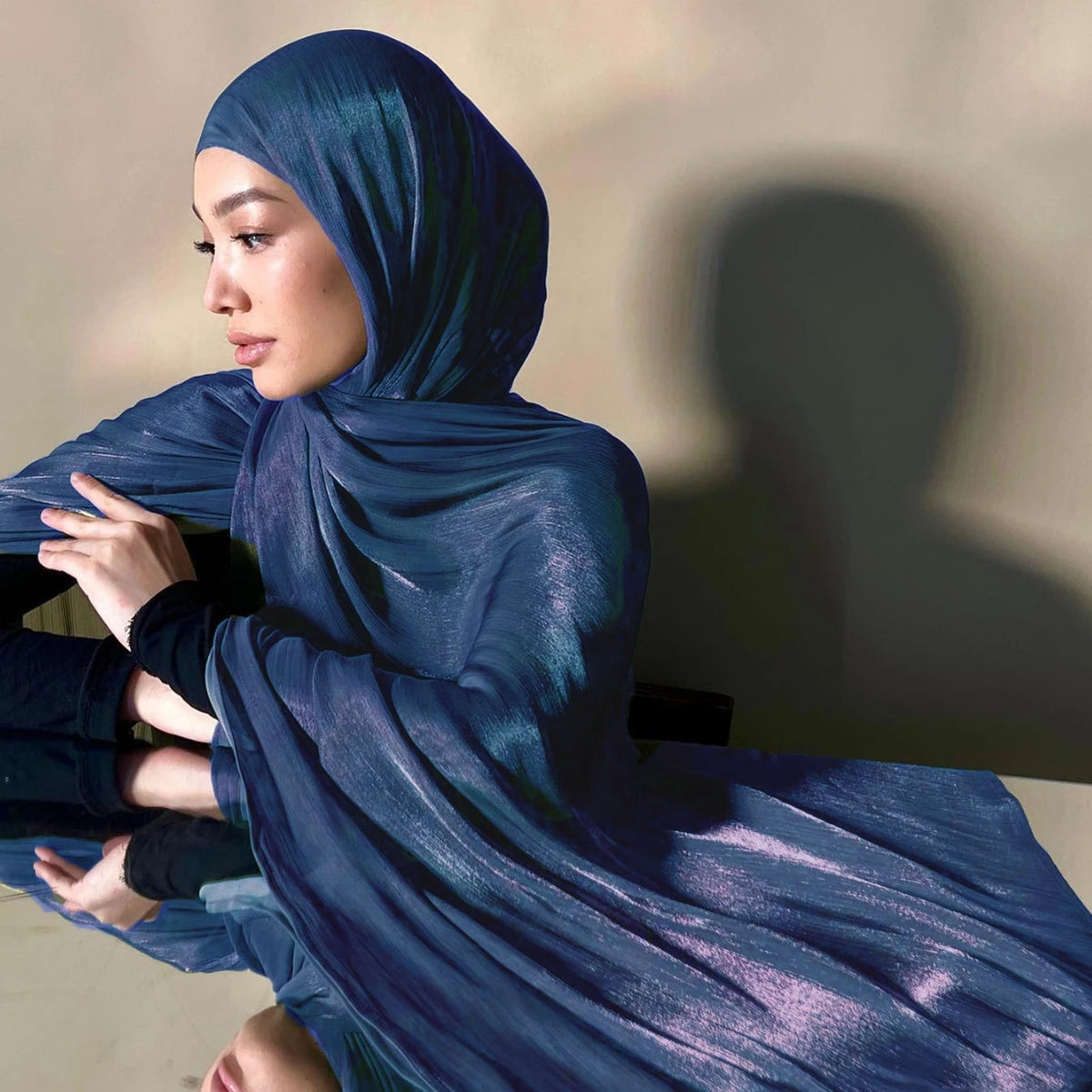 Satin Hijab Scarf – model front view | Velvetova