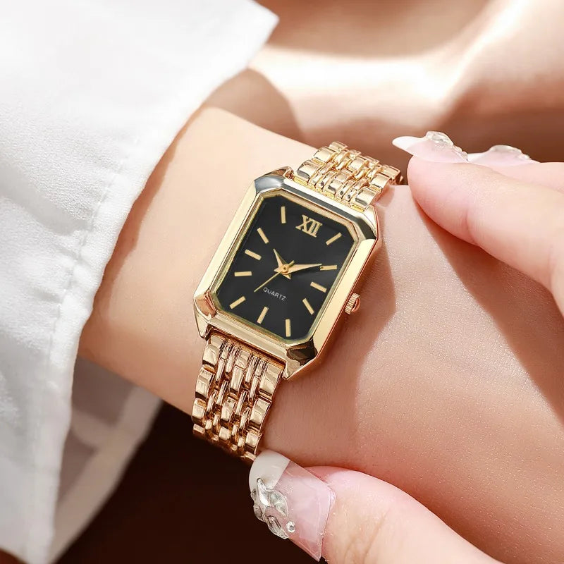Rhinestone watch jewelry set women wrist shot – gold black dial