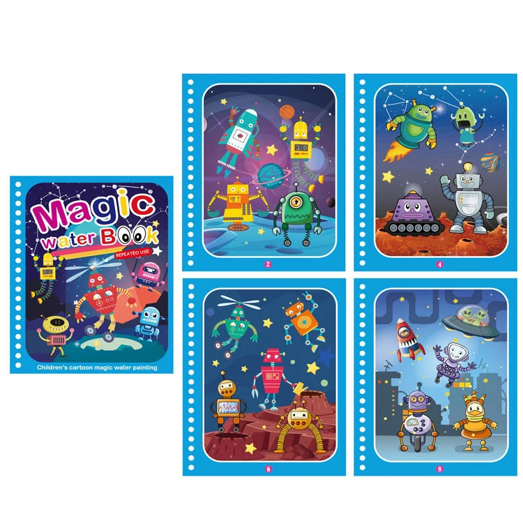 Magic water coloring book robot theme pages