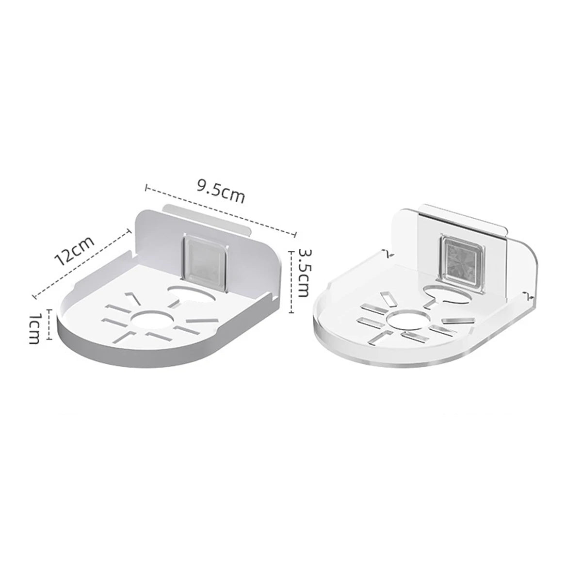 Camera wall mount dimensions: 12cm by 9.5cm by 3.5cm adhesive bracket
