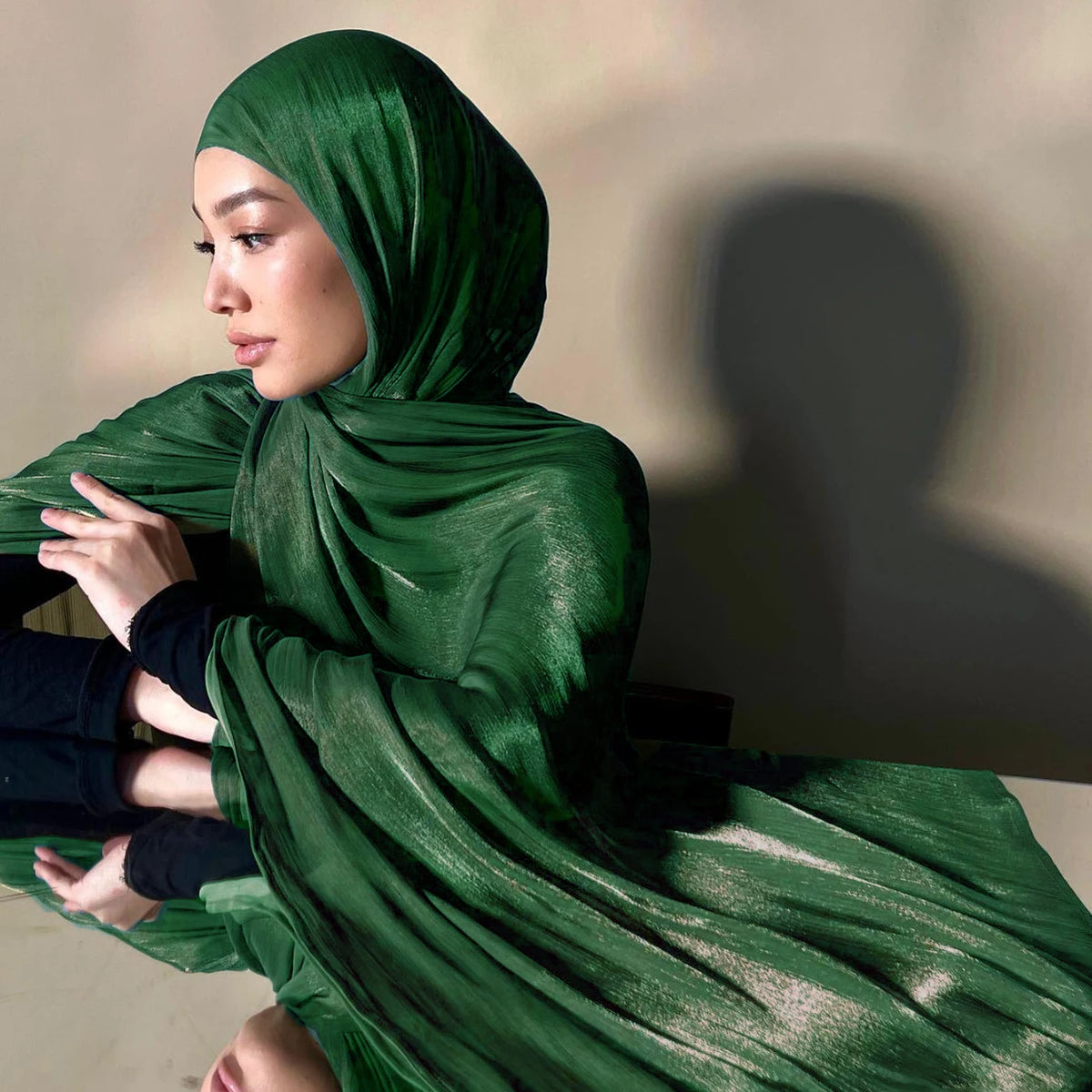 Satin Hijab Scarf – model front view | Velvetova