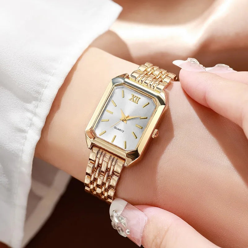 Rhinestone watch for women on wrist – gold elegant quartz watch
