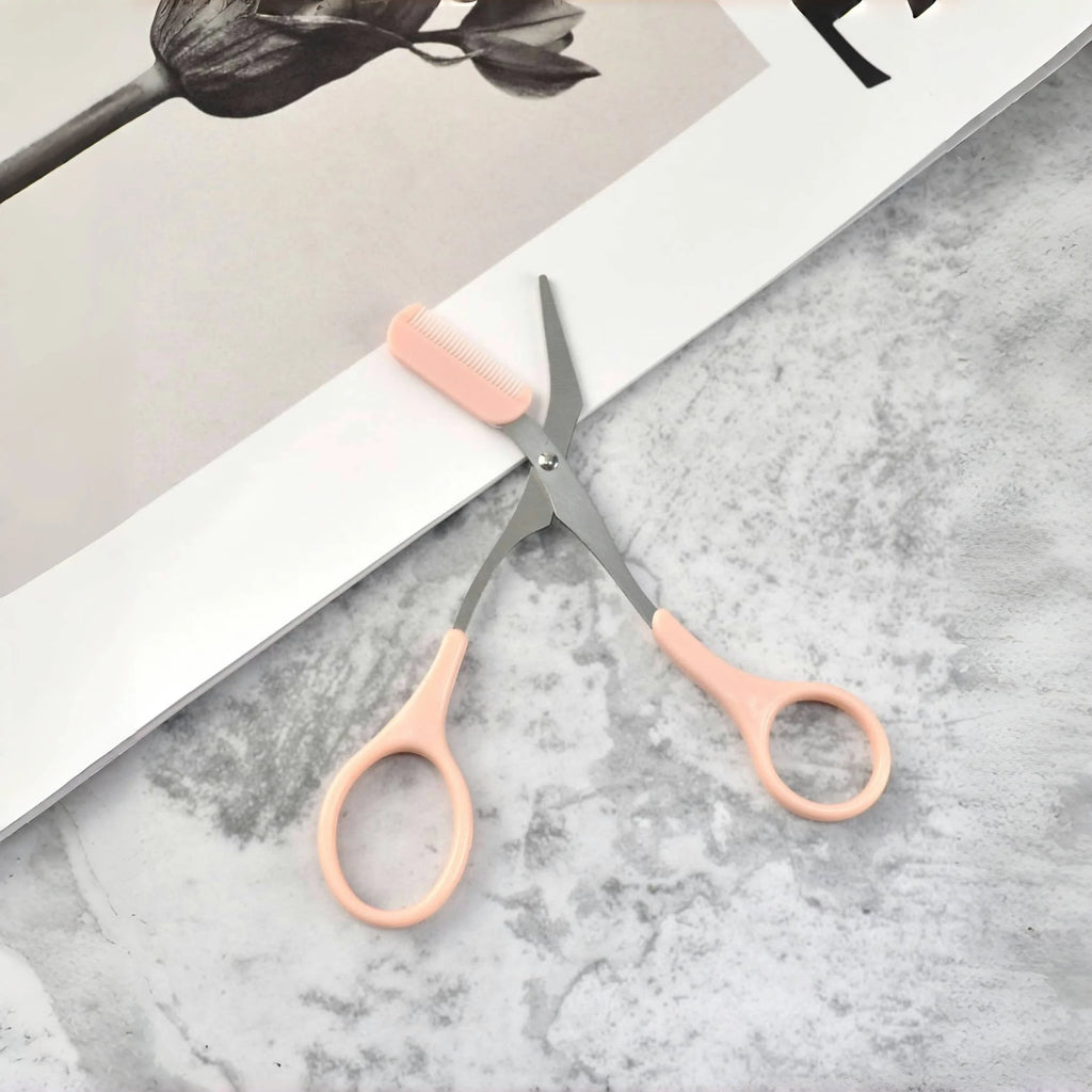 Eyebrow scissors with comb - pink