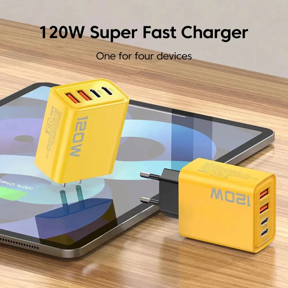 120W 4-port USB-C PD fast charger - angle view