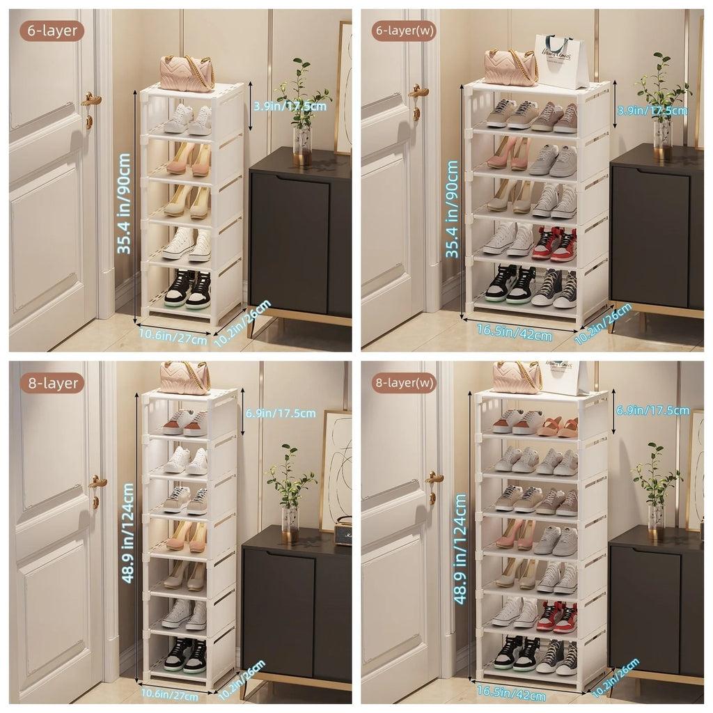 6-layer and 8-layer metal shoe rack size options, 90cm and 124cm tall