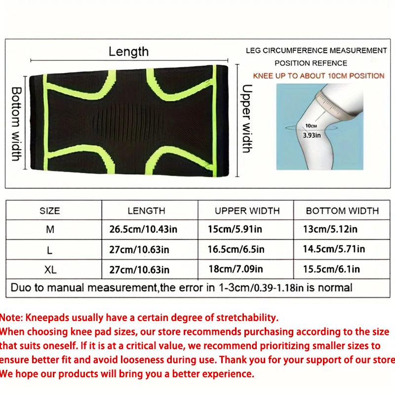 Knee sleeves running size chart with measurements