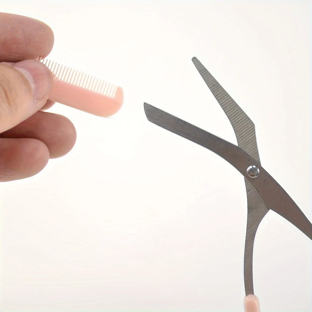 Brow grooming scissors with comb attachment
