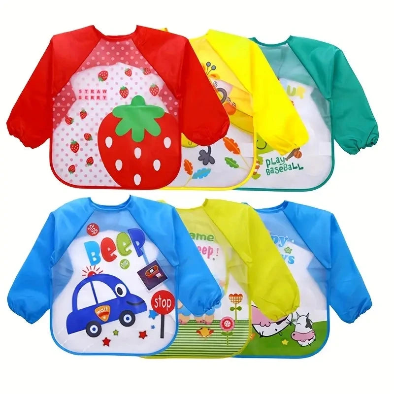 Baby bibs with sleeves — strawberry and car print bib sets
