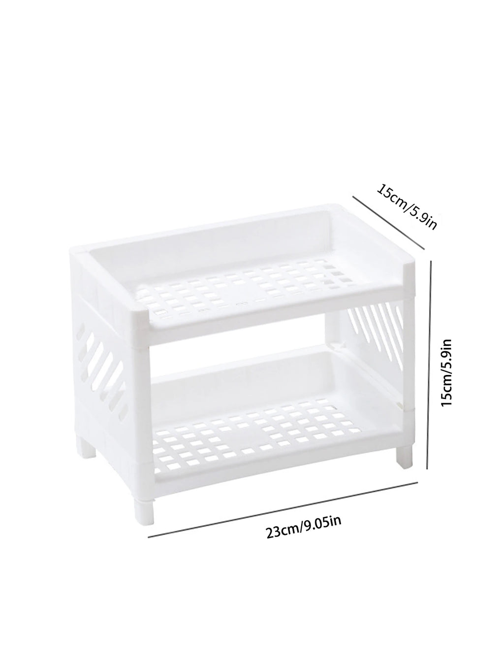 Dimension diagram of 2-tier desktop organizer storage rack