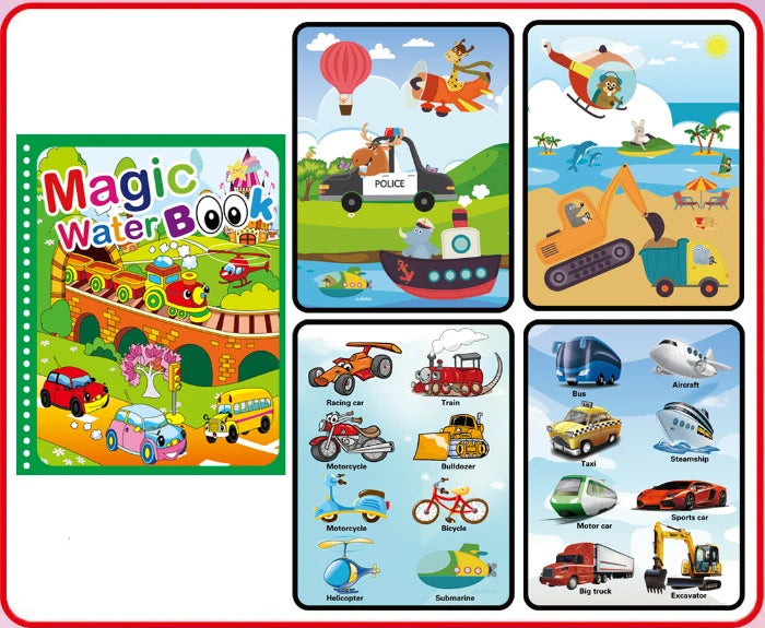 Magic water coloring book vehicles theme pages