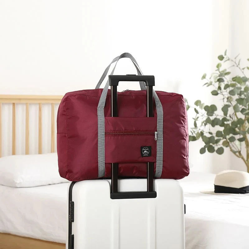 Foldable travel duffel bag - in use