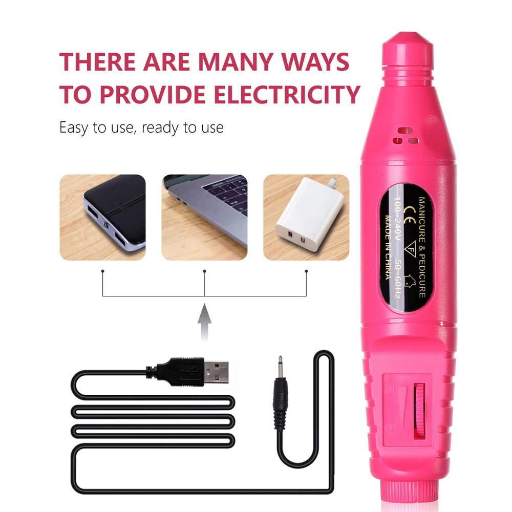 Nail drill pen with professional bits