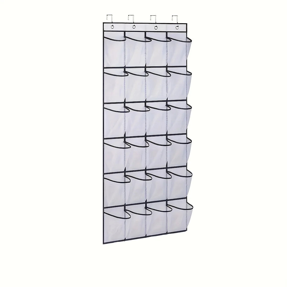 White wall mounted shoe organizer hanging, front view