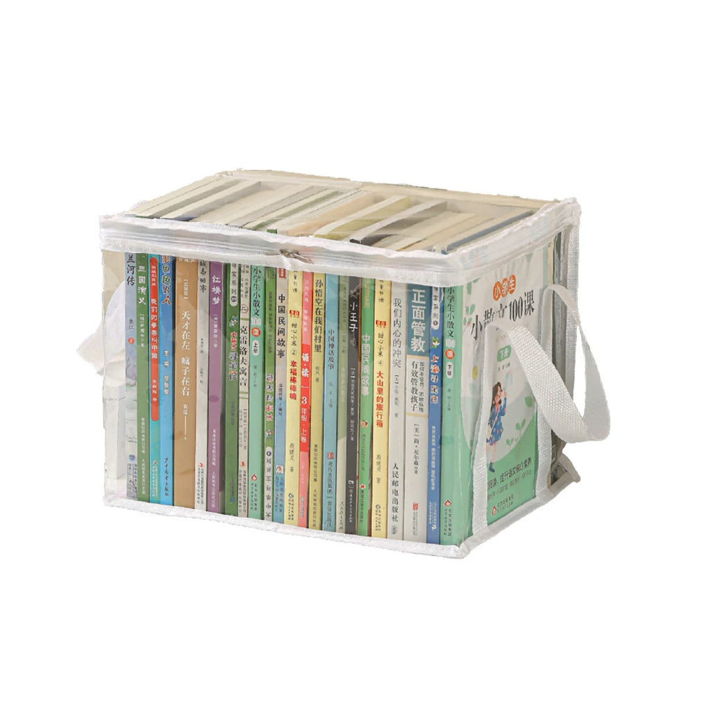 White book storage box with books