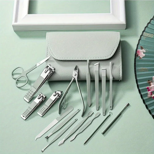 Nail clipper set with leather travel case