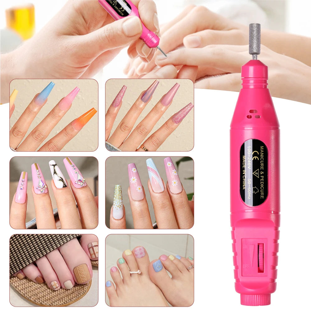 Nail drill pen with professional bits