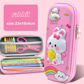Rabbit kawaii pencil case open with stationery inside