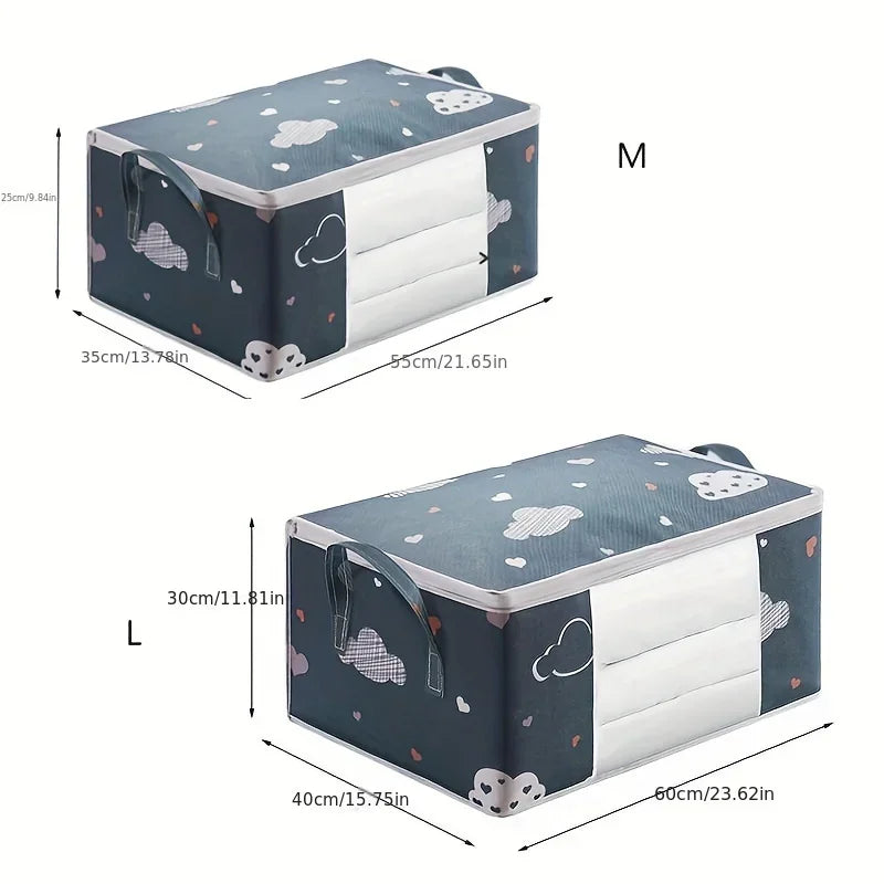 Size chart diagram of M and L storage tote bags